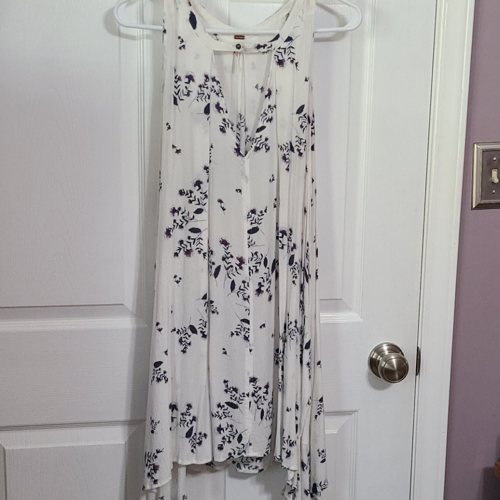 Free People Cream Floral Sleeveless Tunic